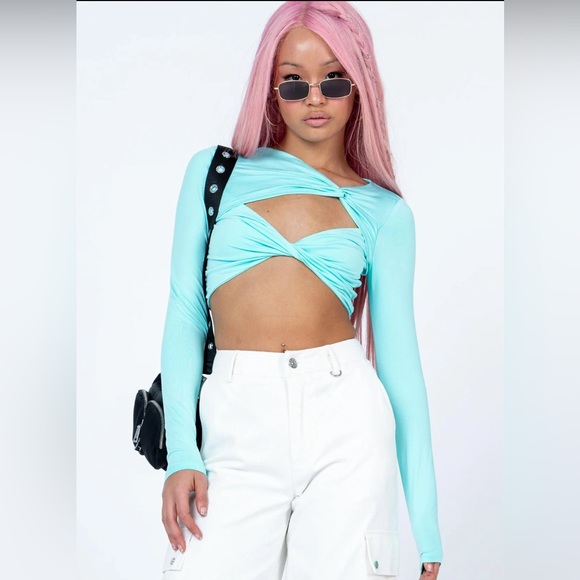 NWT PRINCESS POLLY FABIO BLUE LONG SLEEVE TOP |Size 12 - Picture 1 of 4